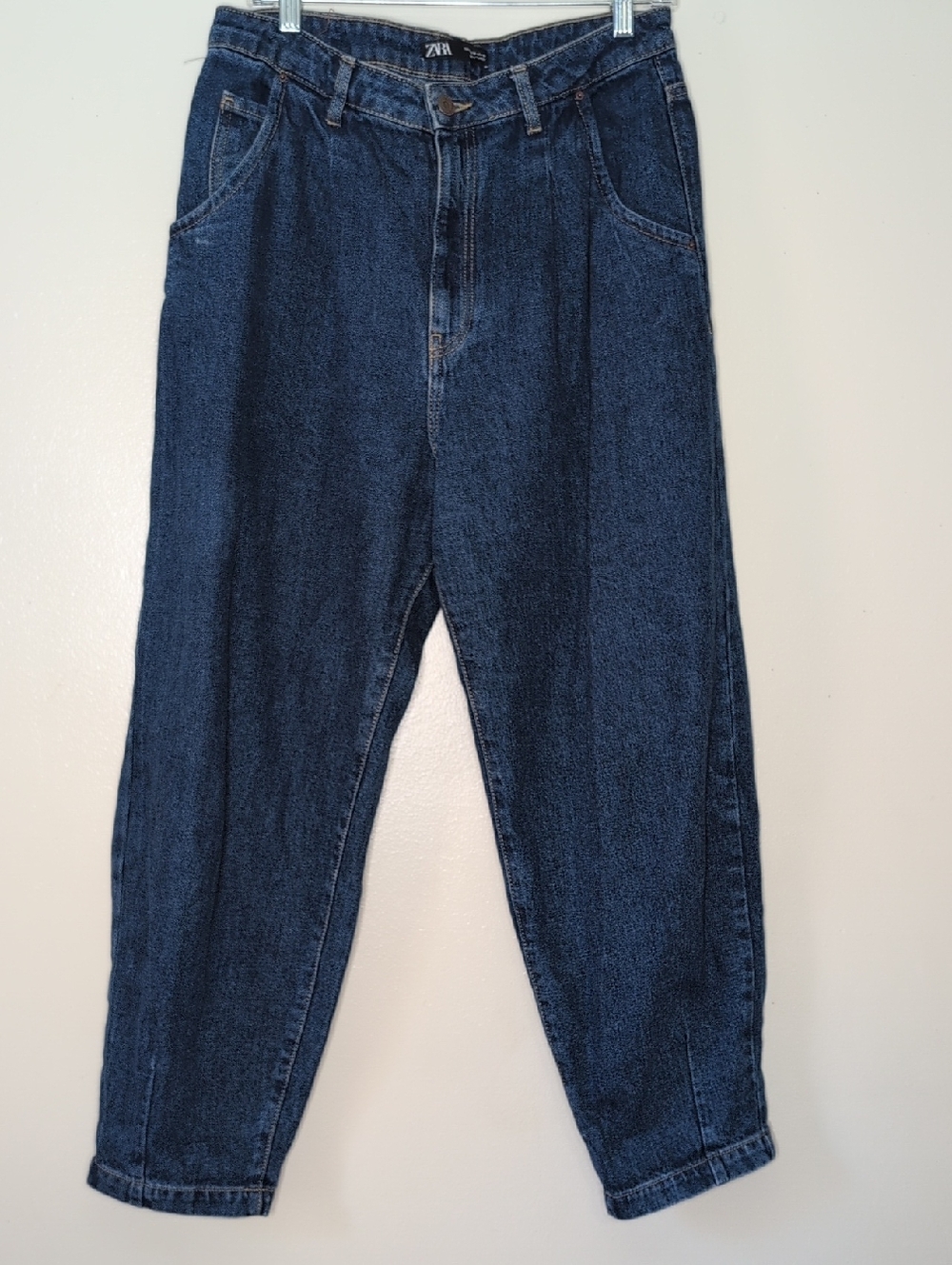 Zara Indigo Blue High-Rise Tapered Jeans Barrel Size 10/32